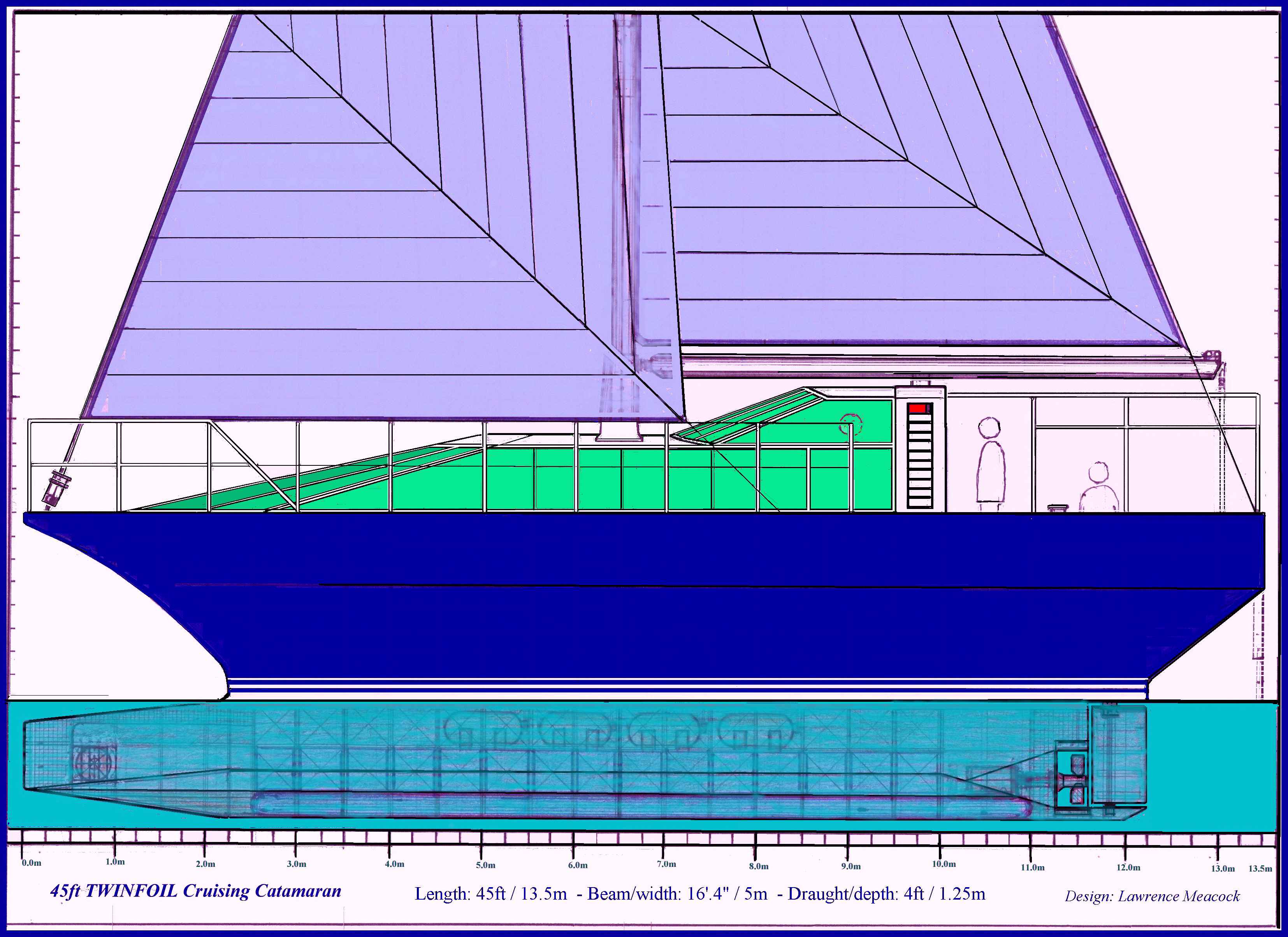 45ft TWINFOIL Cruising Catamaran side view